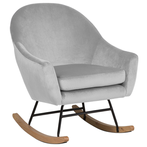 Cadeira de baloiço veludo cinzento claro base de madeira berçário estilo moderno glamour