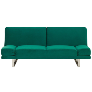 Beliani Sofá-cama estofado em veludo verde 2 lugares com apoios de braços ajustáveis sala de estar moderna escandinava