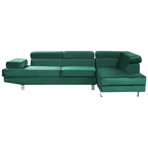 Beliani Sofá de canto de veludo verde em forma de L Apoios de cabeça e braços ajustáveis de 5 lugares Sofá moderno da sala de estar