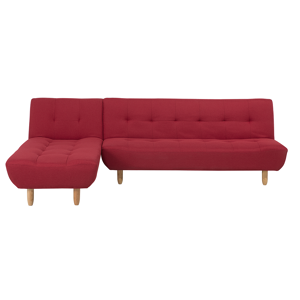 Beliani Sofá de canto de 3 lugares em tecido vermelho estofado com pernas de madeira clara chaise-longue à direita
