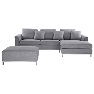 Beliani Sofá de canto e repousa-pés em tecido cinzento escuro versão à esquerda para sala de estar moderna e confortável