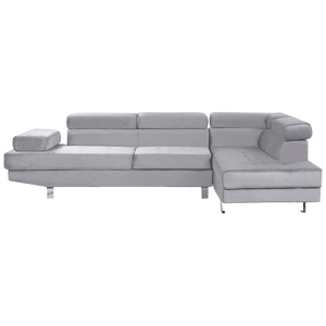 Beliani Sofá de canto de veludo cinzento em forma de L Apoios de cabeça e braços ajustáveis de 5 lugares Sofá moderno da sala de estar