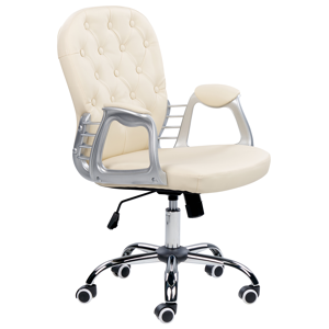Cadeira de escritório em pele sintética creme giratória com 5 rodas de nylon de deslizamento suave