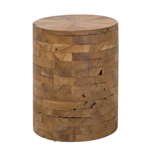Mesa de apoio cilíndrica ø 35 x 45 cm em madeira teca estilo rústico banco extra