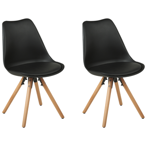 Conjunto de 2 cadeiras de jantar em pele sintética preta com pernas de madeira elegantes