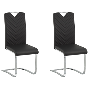 Conjunto de 2 cadeiras de jantar com assento estofado em pele sintética preta moderno sala de estar com encosto alto