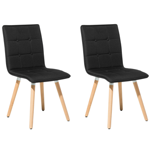 Conjunto de 2 cadeiras estofadas em tecido preto com pés de madeira modernos, ideais para design retro ou escandinavo