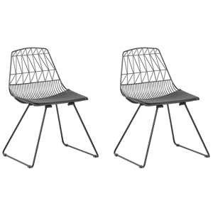 Conjunto de 2 cadeiras de jantar estrutura de metal preto assento de pele sintética encosto geométrico e design industrial moderno