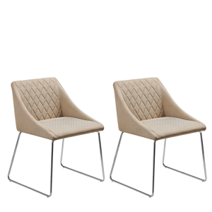 Conjunto de 2 cadeiras de sala de jantar em tecido creme e pernas de metal com design retro