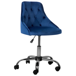 Cadeira de trabalho com rodas em veludo azul estilo clássico elegante
