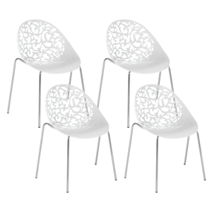 Conjunto de 4 cadeiras de jantar em plástico branco e pernas metálicas cromadas design moderno