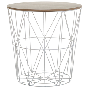 Mesa de apoio castanho e branco MDF e metal ø 40 cm cesta de arame com tampa removível design geométrico glamoroso