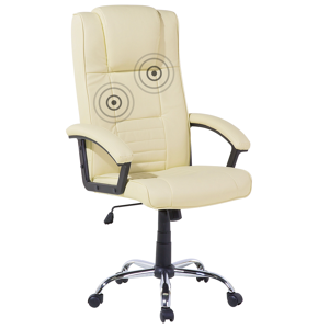 Cadeira de escritório creme em pele sintética função de massagem aquecimento altura ajustável rodas moderna