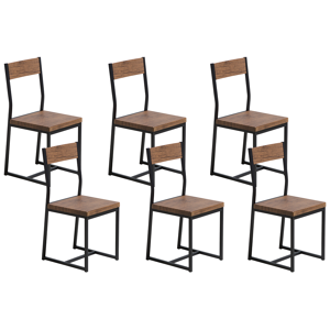 Conjunto de 6 cadeiras de jantar, madeira escura, metal, pernas, cozinha industrial