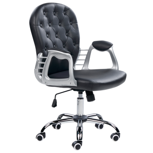 Cadeira de escritório em pele sintética preta giratória com 5 rodas de nylon de deslizamento suave