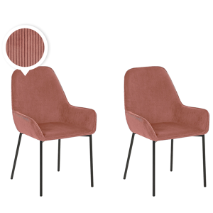 Conjunto de 2 cadeiras de jantar em tecido rosa com pernas pretas estilo retro glamour