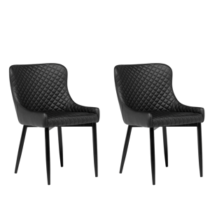 Conjunto de 2 cadeiras pretas estofadas em pele sintética confortáveis para sala de jantar ou sala de estar