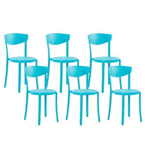 Conjunto de 6 cadeiras de jardim de polipropileno azul uso em interior e exterior plástico leve e resistente às intempéries design moderno
