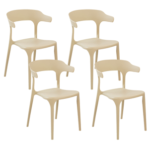 Conjunto de 4 cadeiras em polipropileno creme leve resistente às intempéries para interior ou exterior de estilo moderno