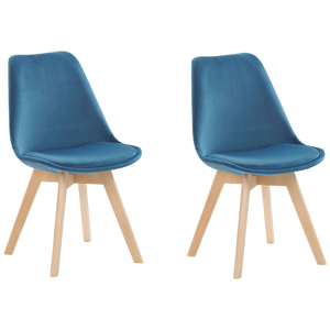 Conjunto de 2 cadeiras de jantar em veludo azul com pernas de madeira elegantes moderno sala quarto