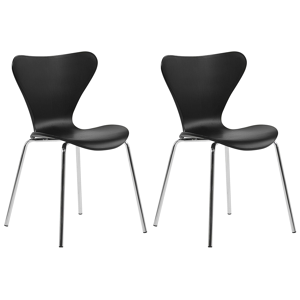 Conjunto de 2 cadeiras de plástico preto e pés de metal cromado para cozinha ou sala de jantar em estilo escandinavo e moderno