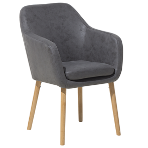 Cadeira de jantar estofada pele sintética cinzenta com assento almofadado pernas de madeira