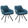 Beliani Conjunto de 2 cadeiras de jantar em tecido azul com braços encosto acolchoado e pernas de metal pretas estilo retro transacional