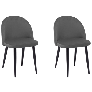 Beliani Conjunto de 2 cadeiras de jantar em veludo cinzento pernas inclinadas pretas design retro moderno