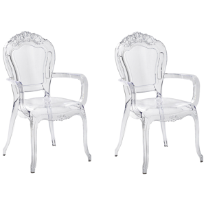 Beliani Conjunto de 2 cadeiras de jantar em policarbonato transparente sólido com encosto empilháveis design vintage moderno