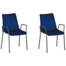 Beliani Conjunto de 2 cadeiras em veludo azul escuro com estrutura de metal de encosto alto Design moderno para salas de jantar, estar e estudo