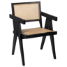 Beliani Cadeira de destaque em madeira preta com costas e assento de rattan natural minimalista sala