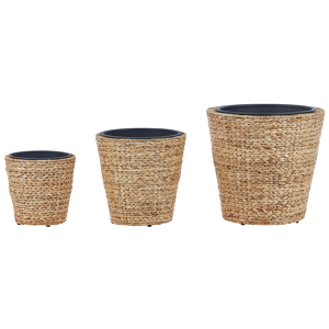 Conjunto de 3 vasos para plantas jacinto de água cor natural formato redondo inserções uso em interior e exterior estilo rústico boho