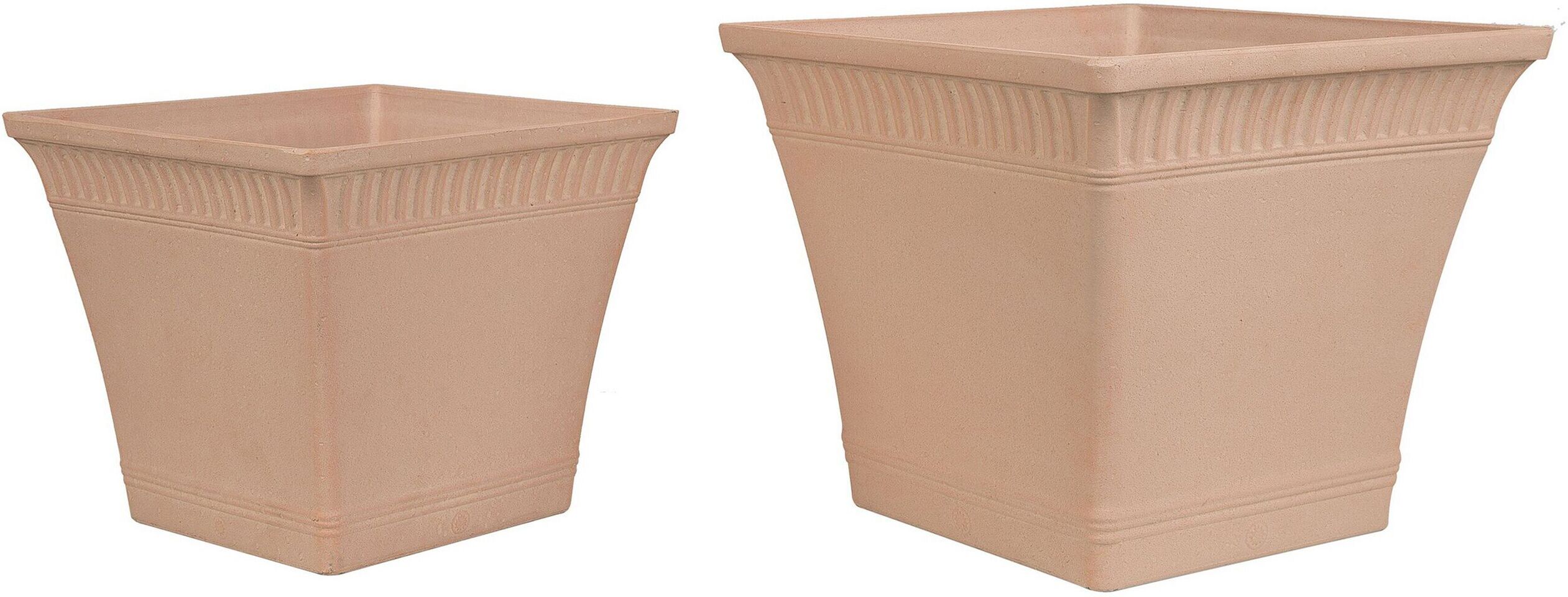 Beliani Conjunto de 2 vasos laranja claro para plantas numa mistura de pedra e poliresina 34 x 34 x 30 cm e 41 x 41 x 36 cm efeito terracota