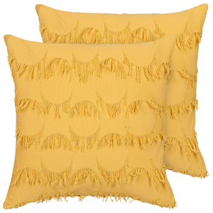 Almofada decorativa em tecido amarelo 45 x 45 cm com franjas acessórios para decoração retro Boho