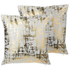 Conjunto de 2 almofadas decorativas em algodão branco 45 x 45 cm efeito estalado em dourado estilo moderno