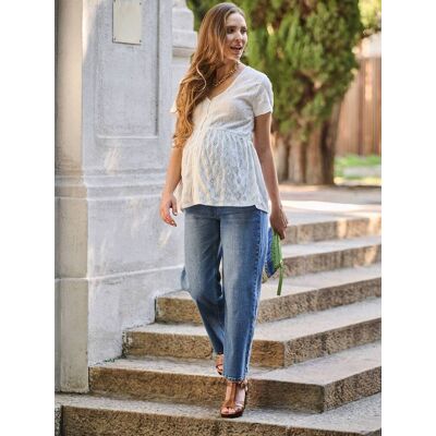 ENVIE DE FRAISE Blusa de maternidade e amamentação em bordado inglês cru ENVIE DE FRAISE Blusa de maternidade e amamentação em bordado inglês cru