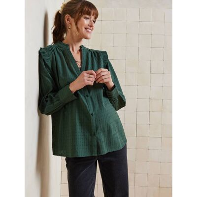 VERTBAUDET Camisa em algodão com renda para gravidez e amamentação verde-abeto VERTBAUDET Camisa em algodão com renda para gravidez e amamentação verde-abeto
