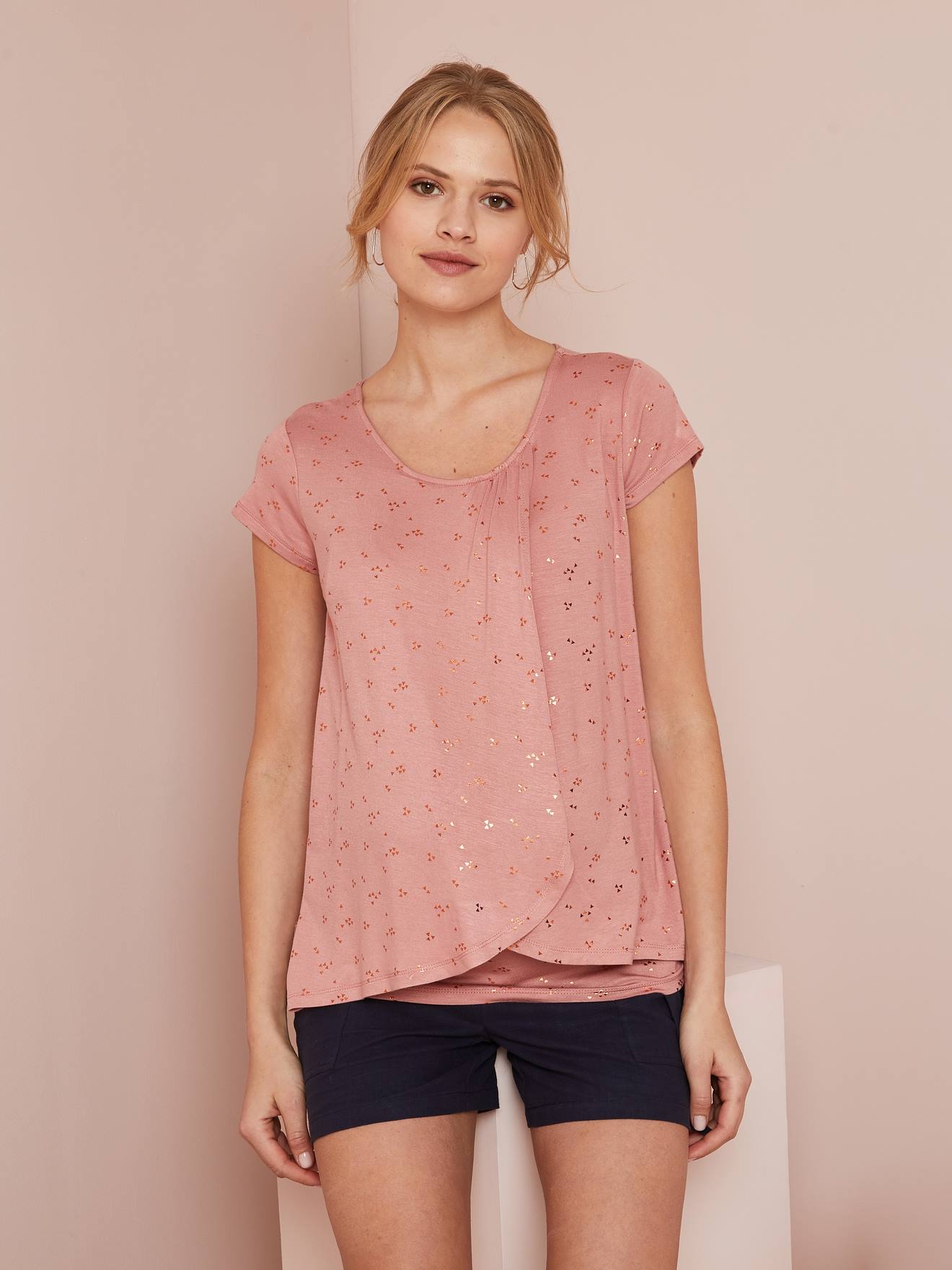 VERTBAUDET T-shirt com abas cruzadas, para amamentar rosa escuro estampado