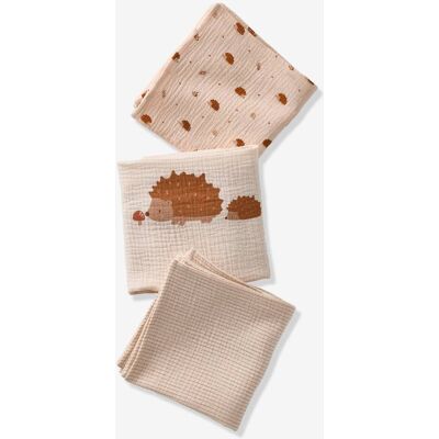 VERTBAUDET Lote de 3 fraldas em gaze de algodão, OURIÇO bege estampado VERTBAUDET Lote de 3 fraldas em gaze de algodão, OURIÇO bege estampado