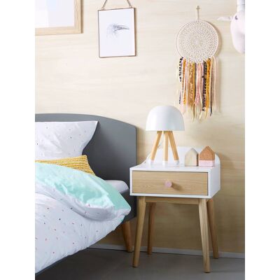 VERTBAUDET Mesinha de cabeceira com puxadores personalizáveis, tema Confete branco medio liso com motivo VERTBAUDET Mesinha de cabeceira com puxadores personalizáveis, tema Confete branco medio liso com motivo