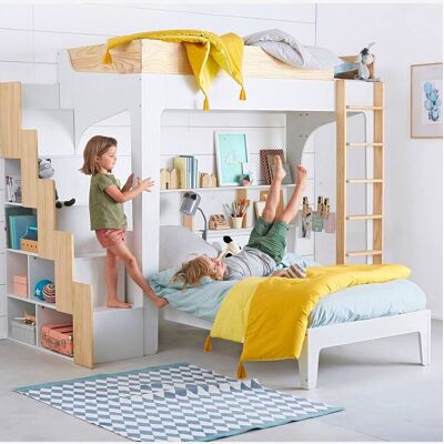 VERTBAUDET Cama mezanino com prateleiras Montessori para combinado EASYSPACE branco claro liso VERTBAUDET Cama mezanino com prateleiras Montessori para combinado EASYSPACE branco claro liso