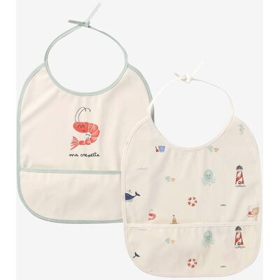 VERTBAUDET Conjunto de 2 babetes plastificados para bebé branco estampado VERTBAUDET Conjunto de 2 babetes plastificados para bebé branco estampado