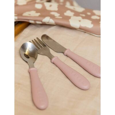 Conjunto de 3 talheres de aprendizagem Montessori, em inox, da BEABA rosa Conjunto de 3 talheres de aprendizagem Montessori, em inox, da BEABA rosa