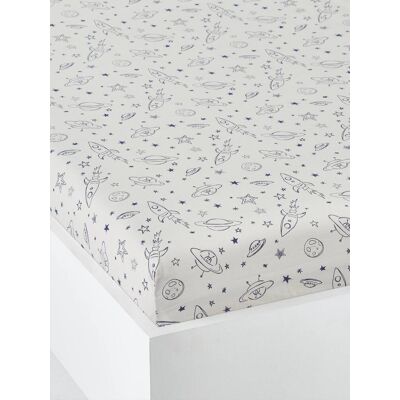 VERTBAUDET Lençol-capa para criança, tema Planetas cinzento claro estampado VERTBAUDET Lençol-capa para criança, tema Planetas cinzento claro estampado