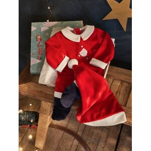VERTBAUDET Conjunto presente de Natal para bebé: pijama em veludo + gorro vermelho escuro liso com motiv
