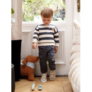 VERTBAUDET Conjunto sweat às riscas + calças à militar, para bebé menino azul-ardósia VERTBAUDET Conjunto sweat às riscas + calças à militar, para bebé menino azul-ardósia