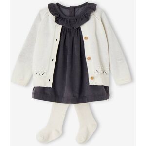 VERTBAUDET Conjunto vestido, casaco fantasia e collants, para bebé menina azul-ardósia VERTBAUDET Conjunto vestido, casaco fantasia e collants, para bebé menina azul-ardósia