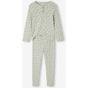 VERTBAUDET Pijama em canelado com gola tunisina e motivos às flores. verde-salva VERTBAUDET Pijama em canelado com gola tunisina e motivos às flores. verde-salva