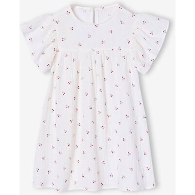 VERTBAUDET Vestido estampado às flores, em gaze de algodão, para menina bege estampado VERTBAUDET Vestido estampado às flores, em gaze de algodão, para menina bege estampado
