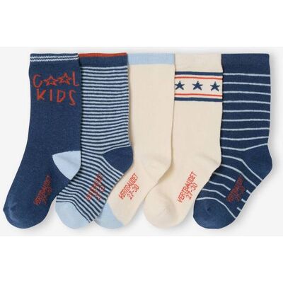 VERTBAUDET Lote de 5 pares de meias "Cool Kids", para menino azul-índigo VERTBAUDET Lote de 5 pares de meias "Cool Kids", para menino azul-índigo